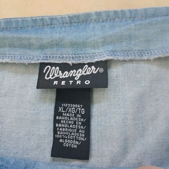 Wrangler Retro Women's XL Denim Top Blouse Embroidered Boho Western Cotton - Picture 3 of 7